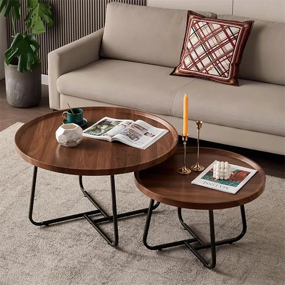 Nesting Coffee Table Set Modern Round Walnut End Tables Living Room