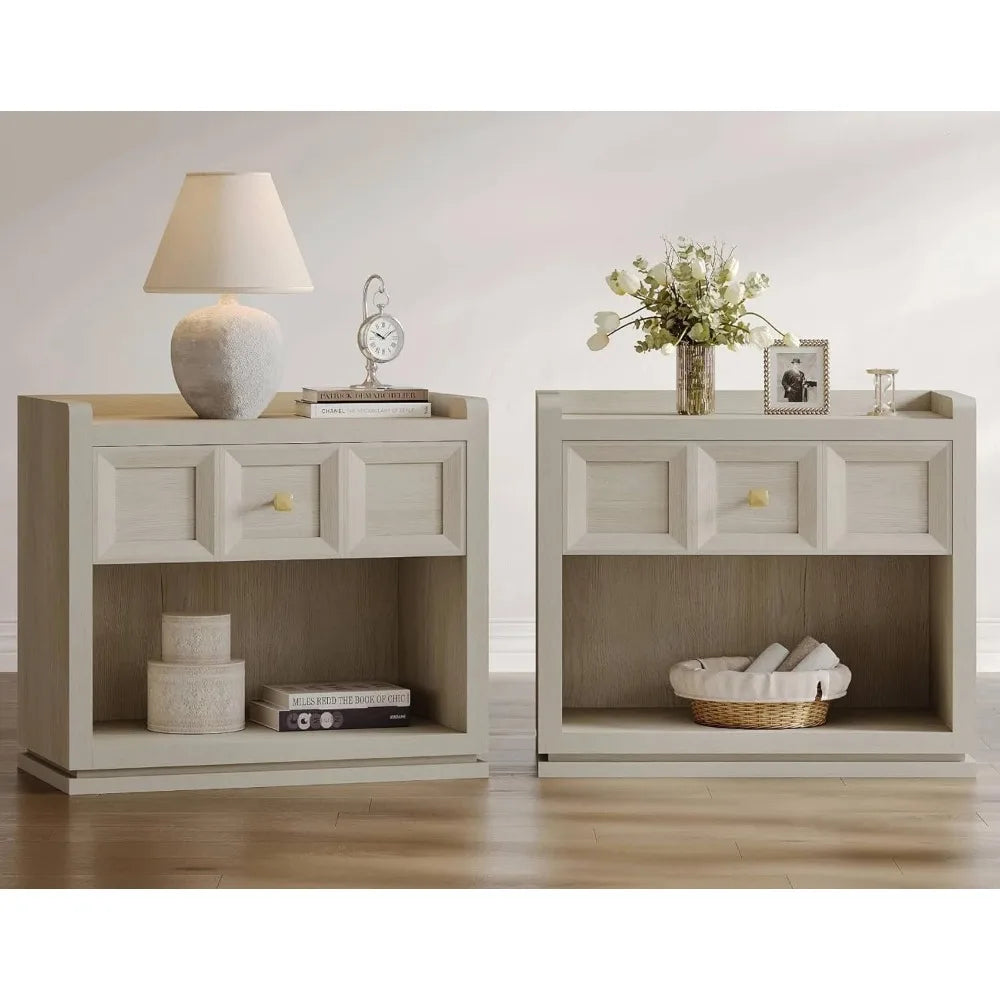 Night Stand Set of 2 Modern Bedside Tables with Drawer for Queen Size Bed