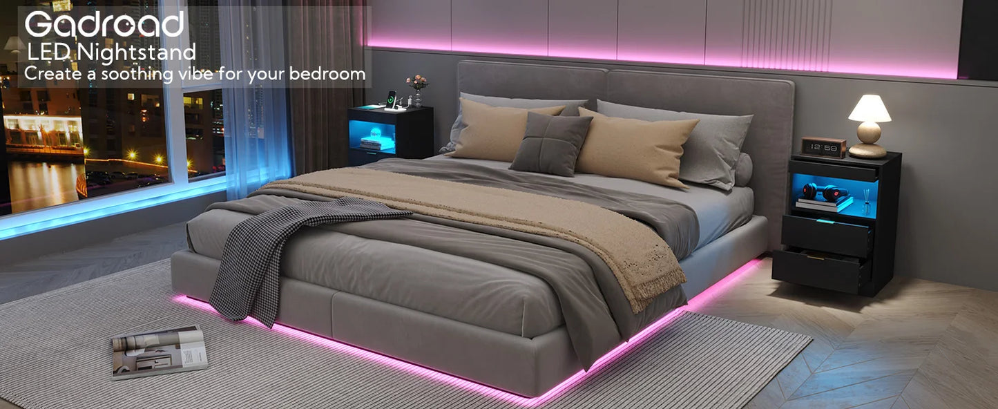 LED Nightstand with Charging Station and Drawers for Bedroom Decor