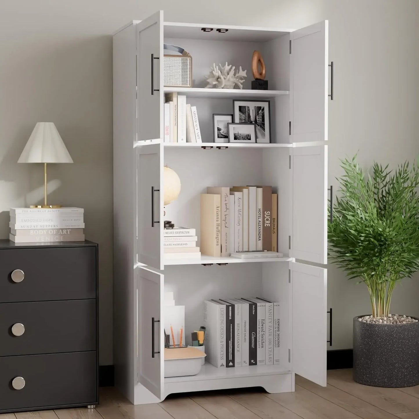 68.5 Inch Kitchen Pantry Cabinet Tall Storage 6 Doors Adjustable Shelves