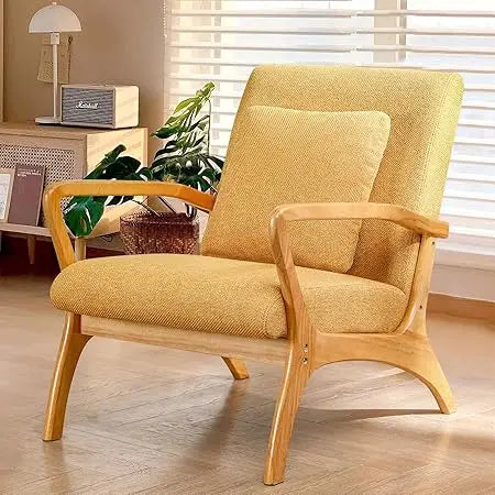 Mid-Century Modern Accent Chair Upholstered Lounge Chair with Pillow