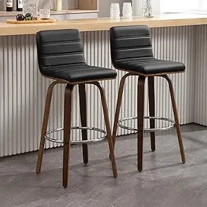 Bar Stools 26 Inch Set of 4 Swivel PU Leather Modern Counter Stools