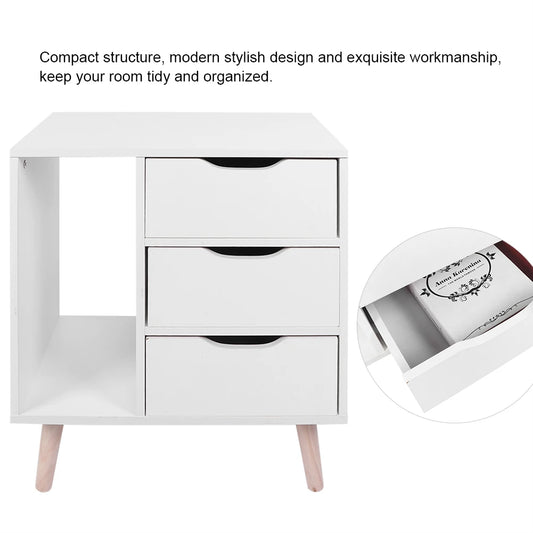 Modern Bedside Table Night Stand Cabinet with Drawers Storage Organizer