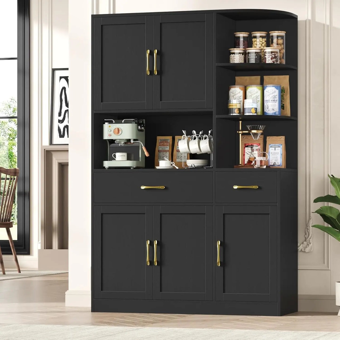 67 Inch Kitchen Pantry Cabinet Modern Storage Hutch 5 Doors 2 Drawers