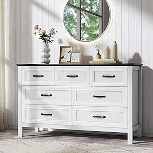 Farmhouse 7-Drawer Dresser Bedroom Storage Organizer Wood Chest
