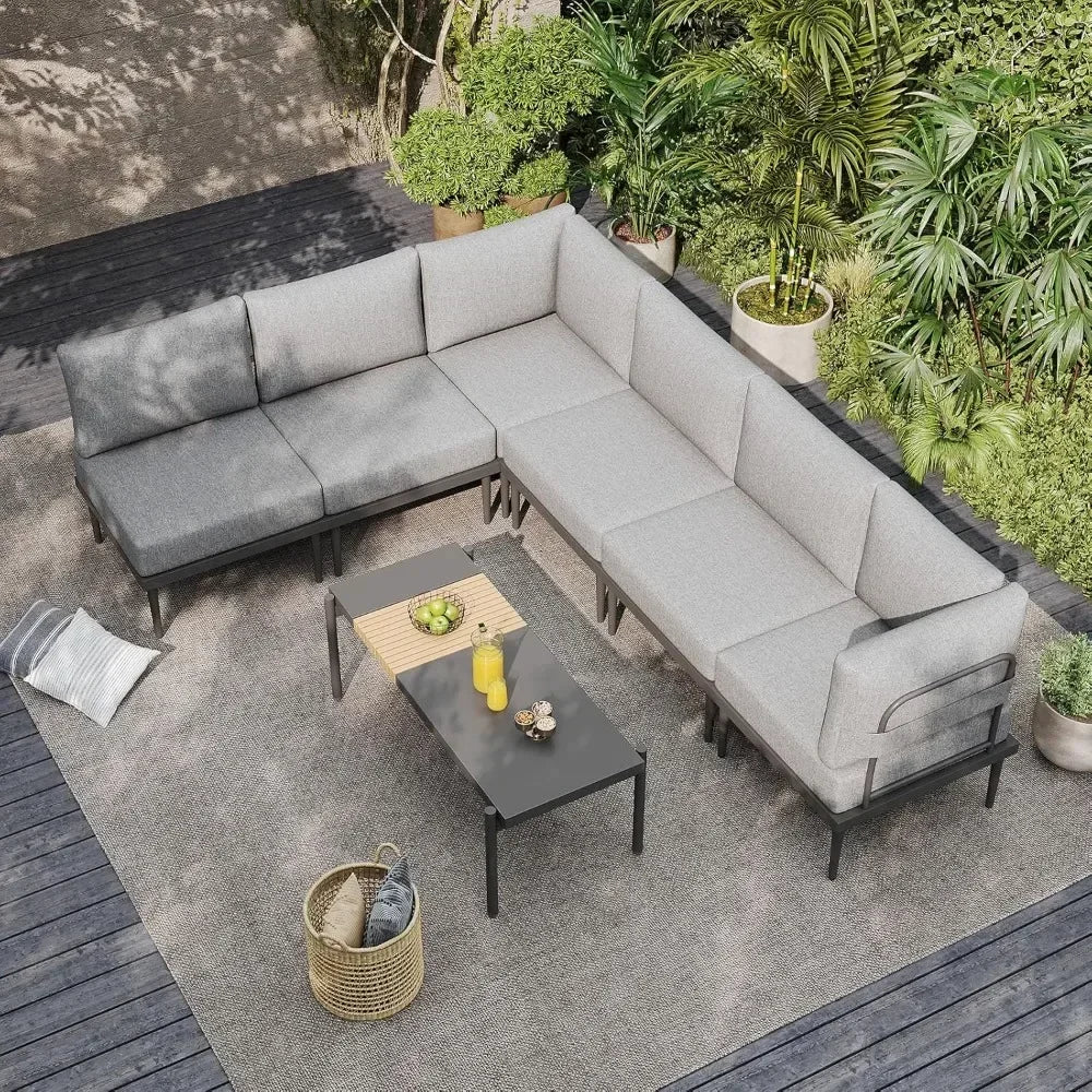 7 Piece Metal Patio Furniture Set Modern Outdoor Sectional Sofa