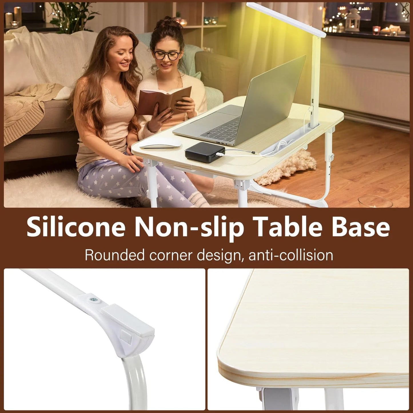 Laptop Desk for Bed Adjustable Lap Desk with LED Light Storage Drawer