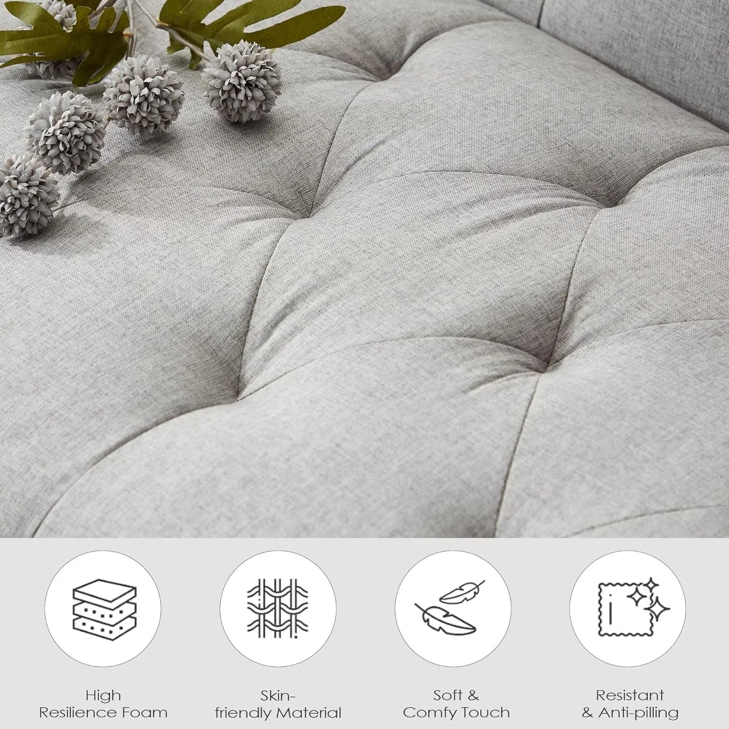 Mid-Century Modern Loveseat Sofa Set with USB Ports and Cupholders