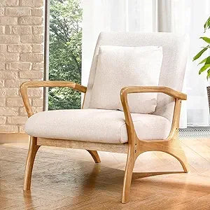 Mid-Century Modern Accent Chair Upholstered Lounge Chair with Pillow