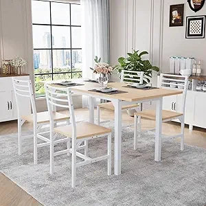 63 Inch Extendable Dining Table Set for 4-6 with Chairs Kitchen Furniture