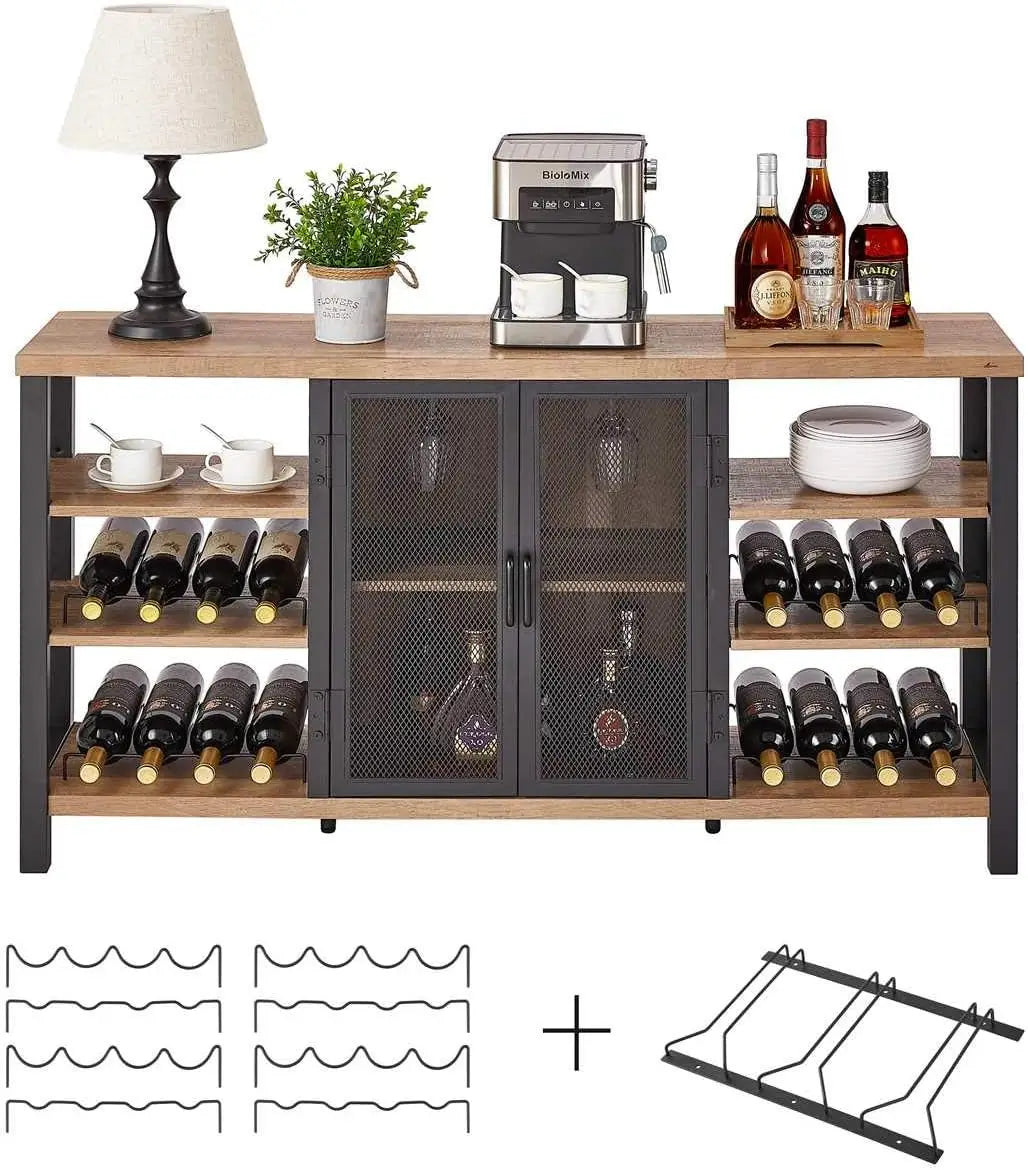 Industrial Wine Bar Cabinet Coffee Bar Sideboard with Wine Rack Storage
