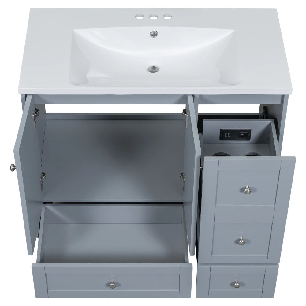 36 Inch Modern Bathroom Vanity with USB Charging and Ample Storage