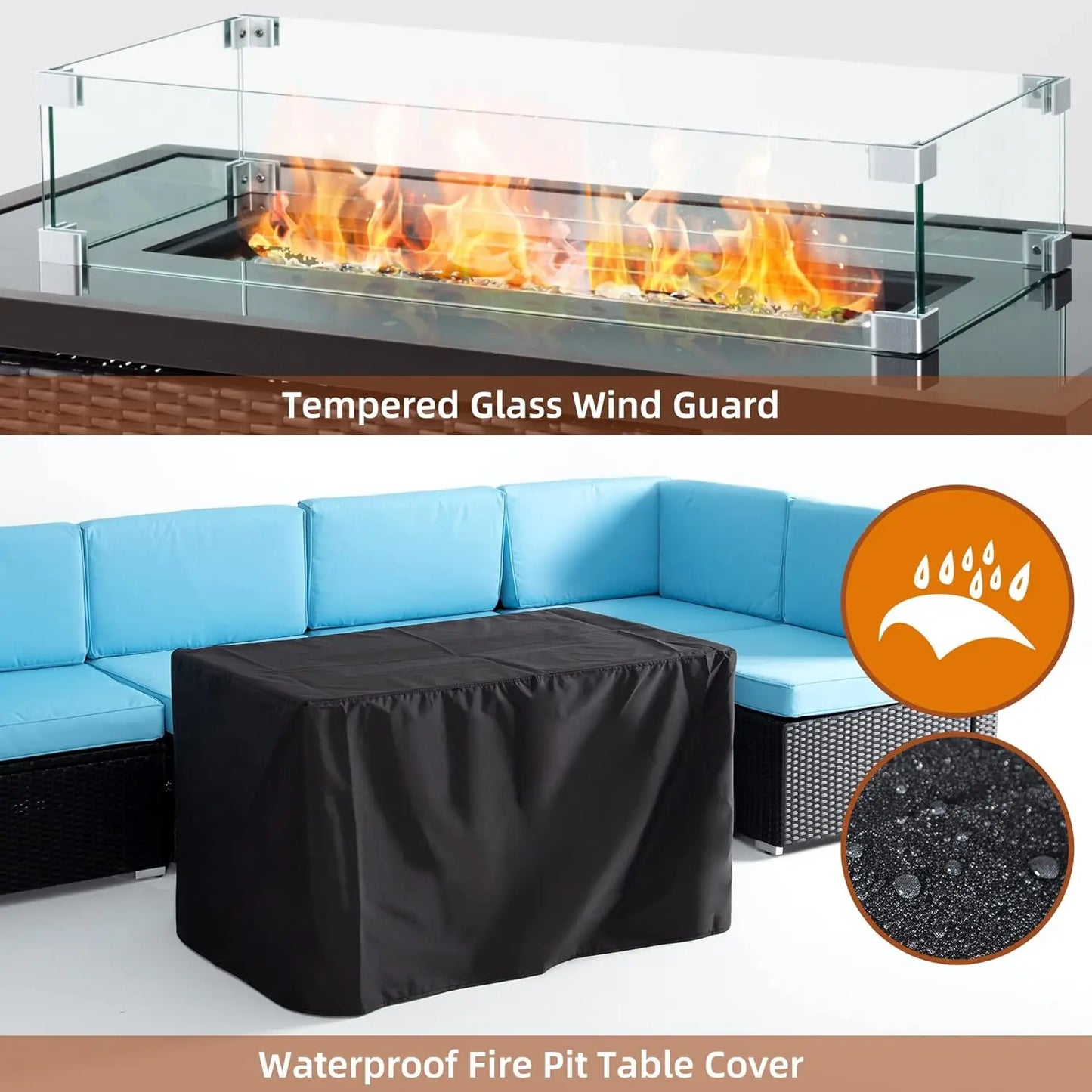 Ljustra 50000 BTU Outdoor Fire Pit Table with Glass Wind Guard 41 Inch