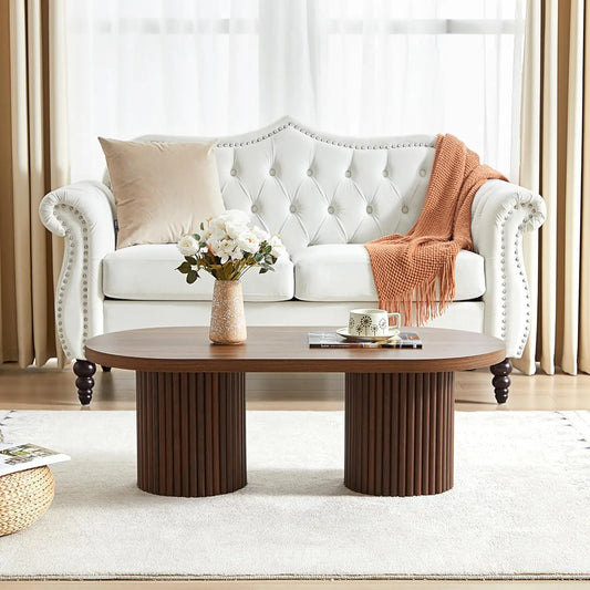 Oval Fluted Coffee Table Mid Century Modern Wooden Center Table Living Room