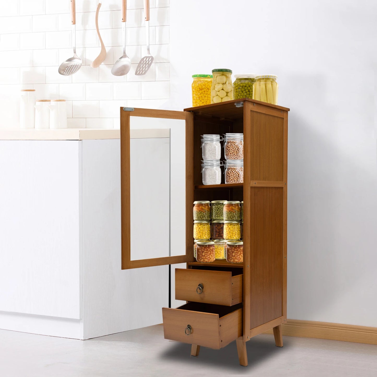Ljustra Freestanding Kitchen Pantry Cabinet with 2 Drawers Storage Solution