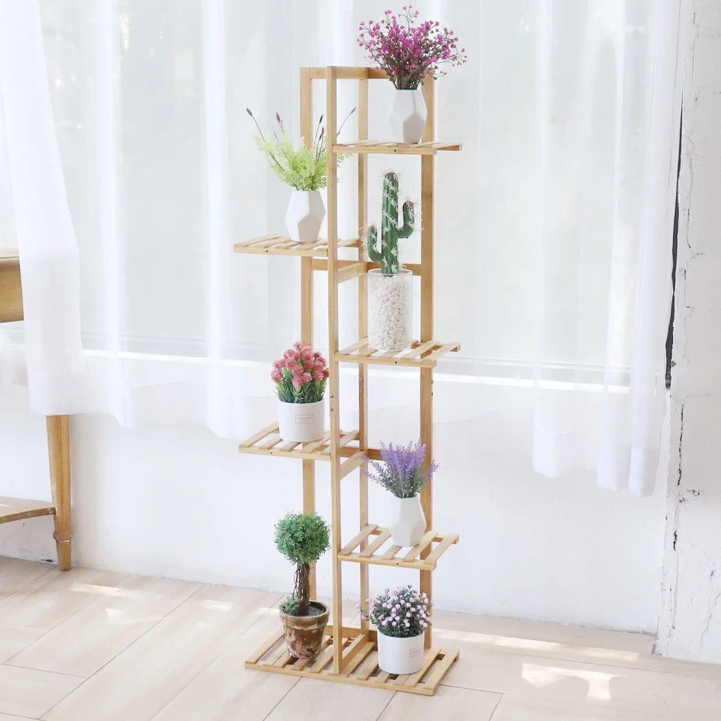 Bamboo Corner Tall Plant Stand Rack Indoor Outdoor Multiple Flower Holder