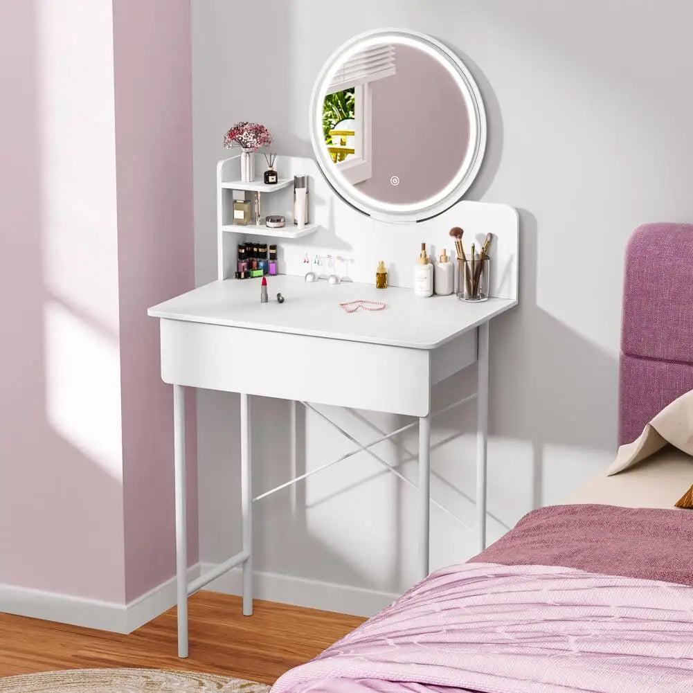 Bedroom Makeup Vanity Desk with LED Mirror Storage Shelves