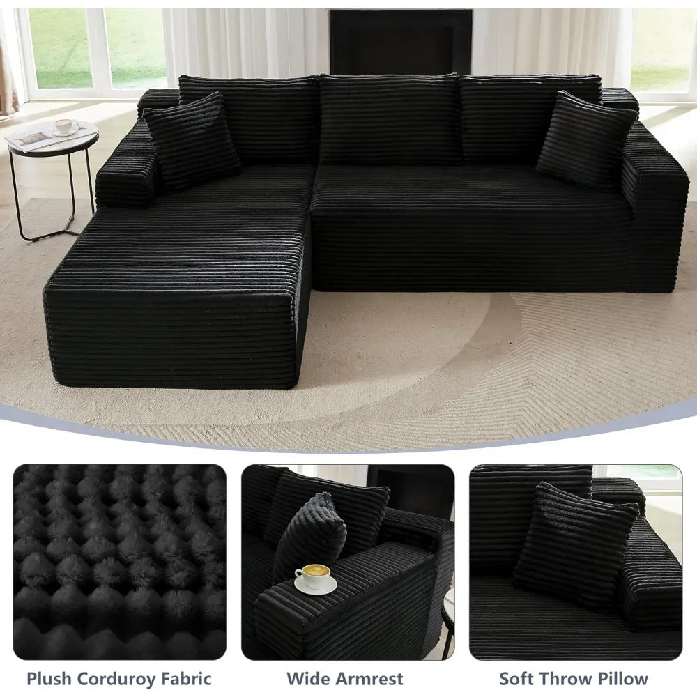 Ljustra 103” Corduroy L-Shaped Sectional Sofa with Left Facing Chaise