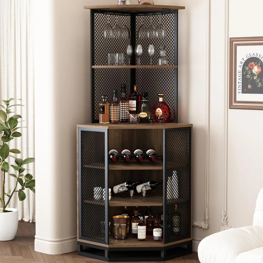 Corner Bar Cabinet Industrial 5 Tier Adjustable Shelf Storage Home