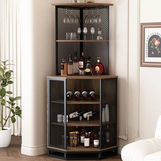 Corner Bar Cabinet Industrial 5 Tier Adjustable Shelf Storage Home