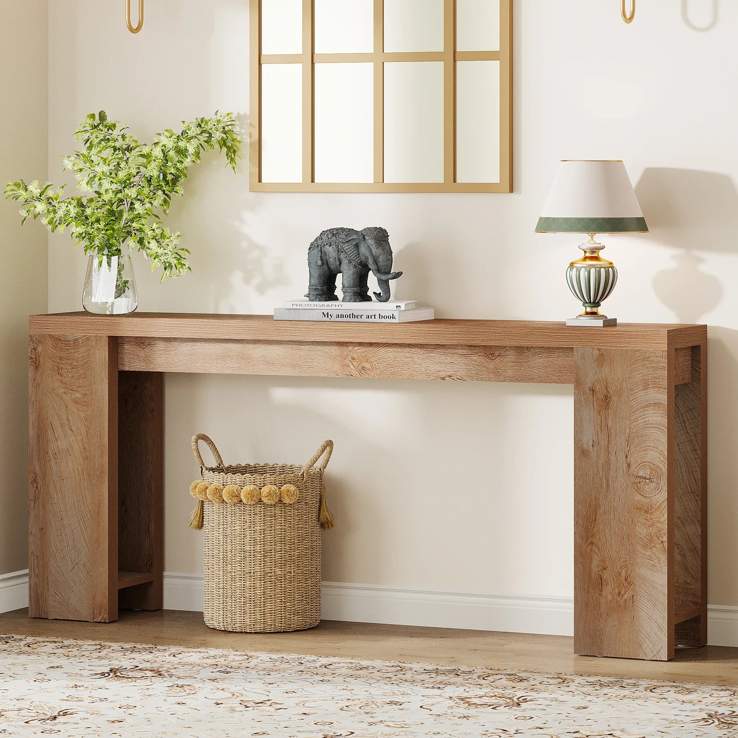 Ljustra 63 Inch Farmhouse Console Table Wooden Sofa Table Entryway Hallway