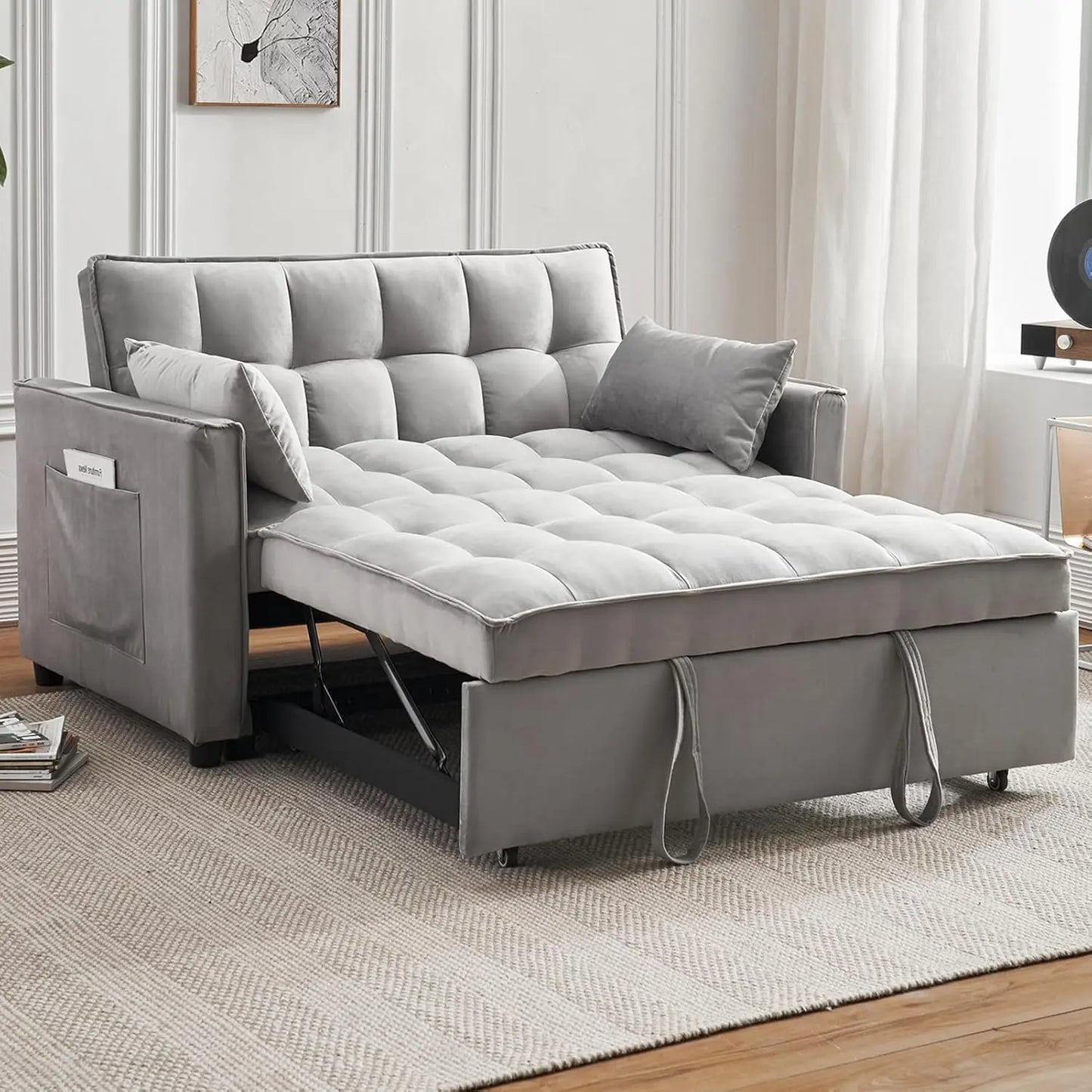 Ljustra 3-in-1 Sleeper Sofa Bed Velvet Pull-Out Couch with Storage