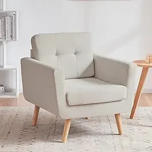 Linen Accent Chair Mid Century Modern Upholstered Reading Comfy Chair