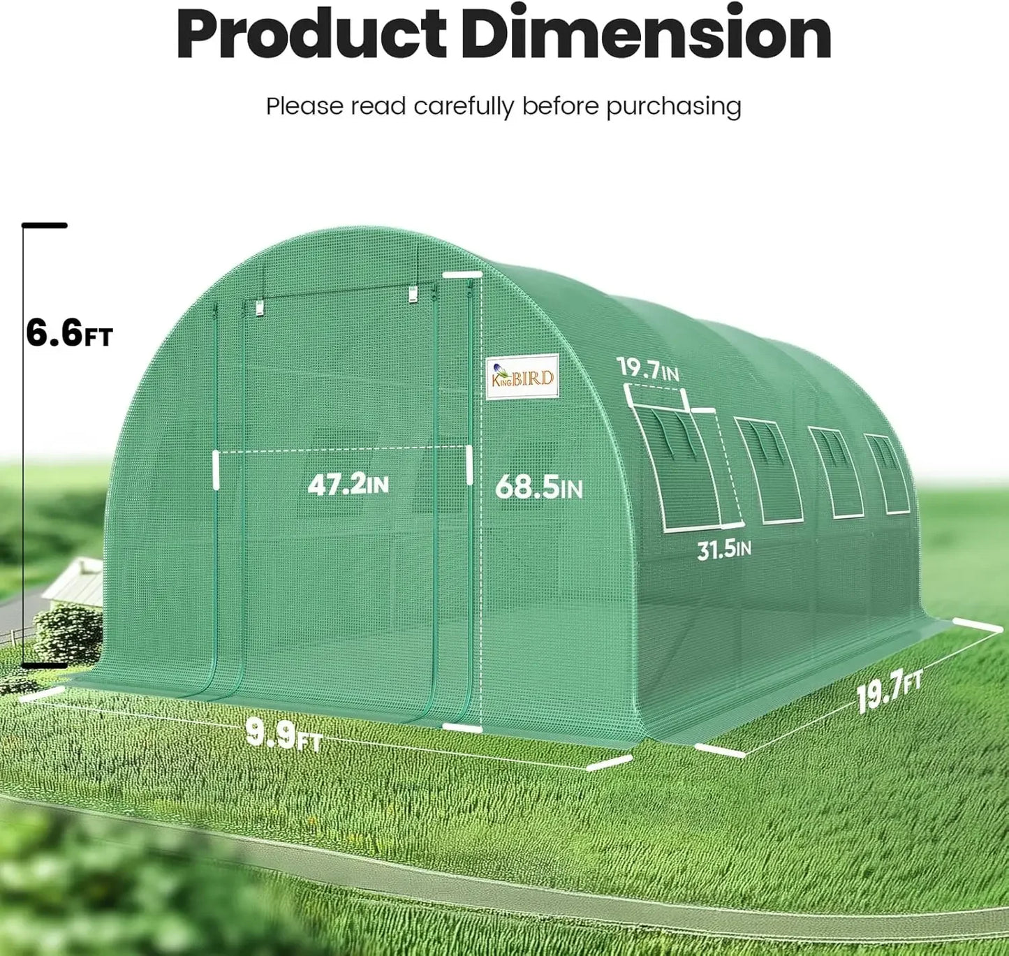 Premium 20x10x6.6FT Greenhouse Heavy Duty Galvanized Steel Frame