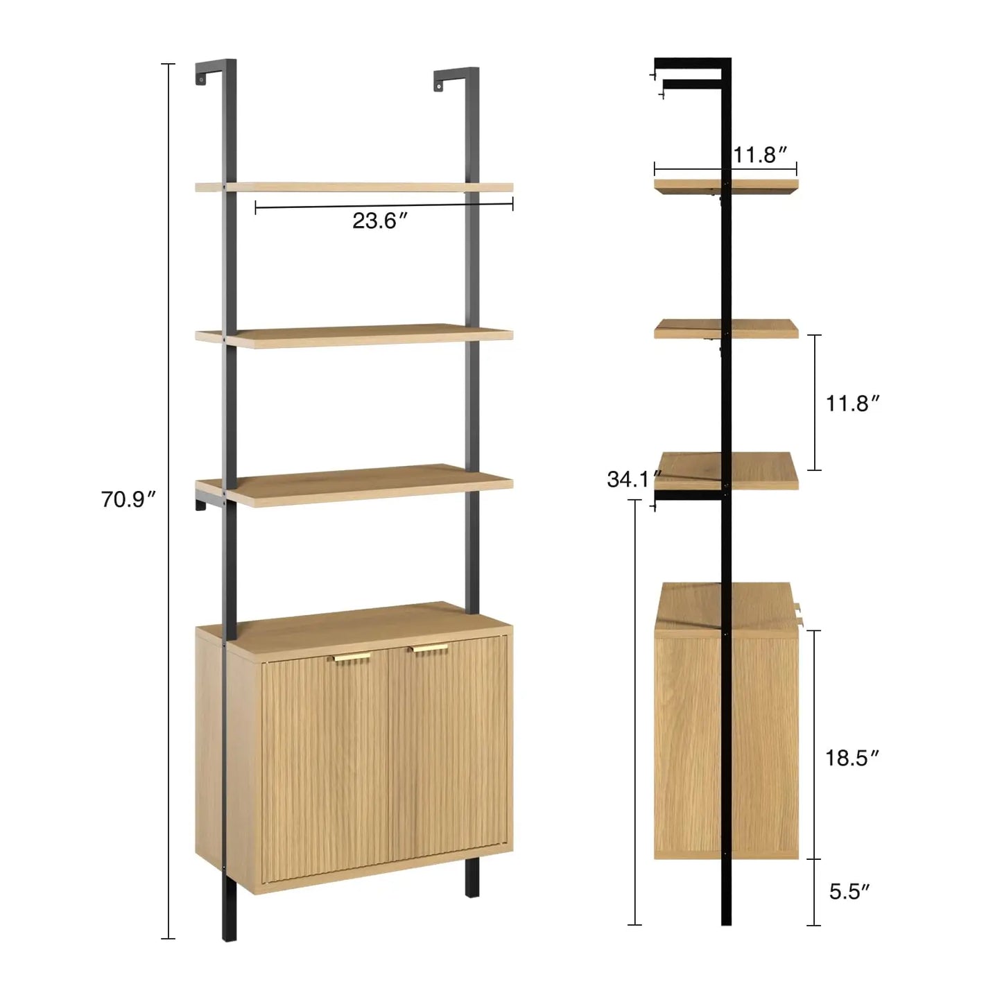 Ladder Bookshelf Storage Cabinet 71'' Tall Wall Mount Bookcase Metal Frame