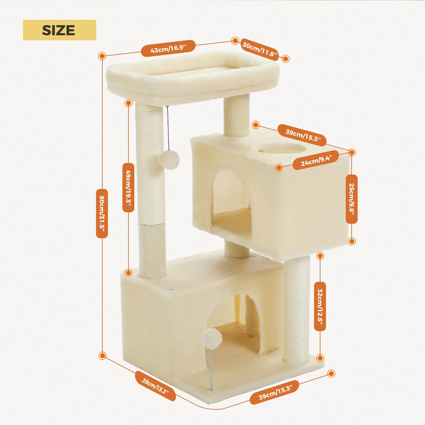 82cm Cat Tree Tower Detachable Perch Double Condo Indoor Cats