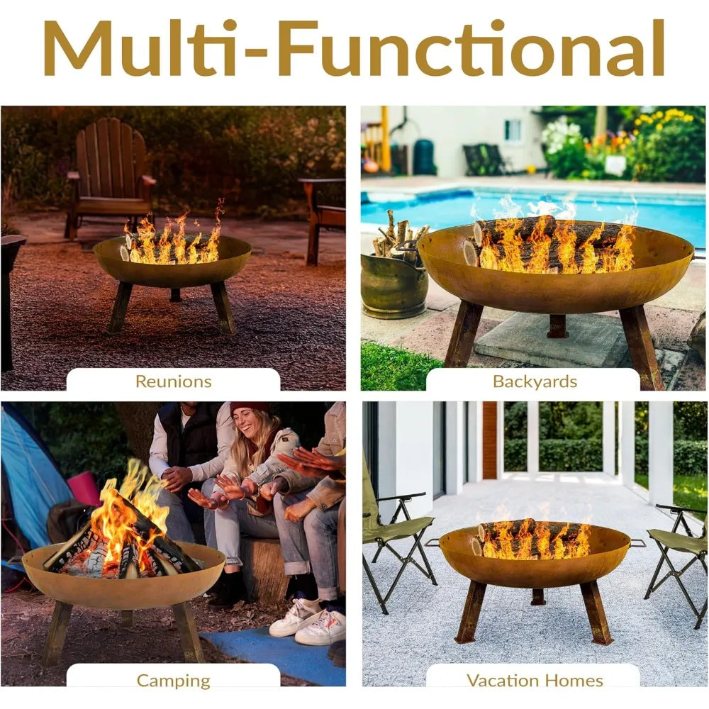 30Inch Heavy Duty Cast Iron Fire Pit Wood Burning Outdoor Bowl