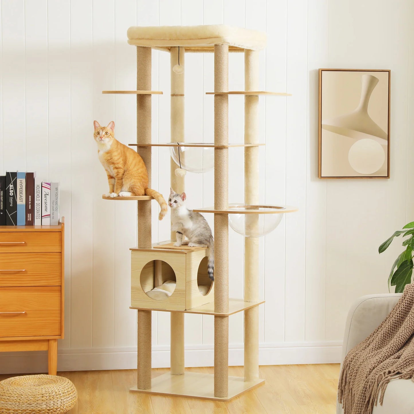 Multi-Level Cat Tree Indoor Wood Tower with Hammock Scratching Posts