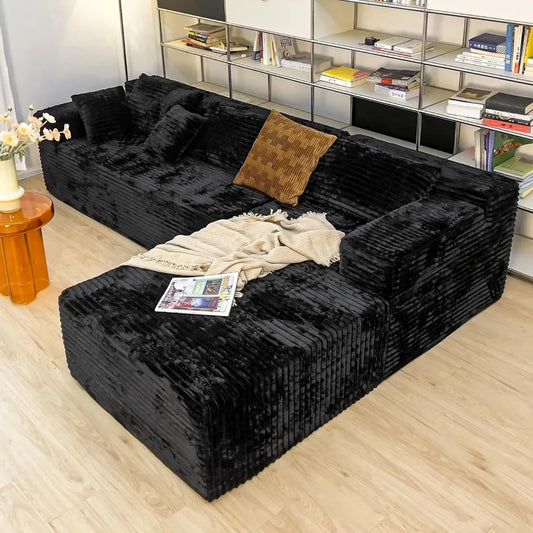 104” L-Shaped Modular Corduroy Cloud Sectional Sofa Deep Seat Couch w/ Chaise