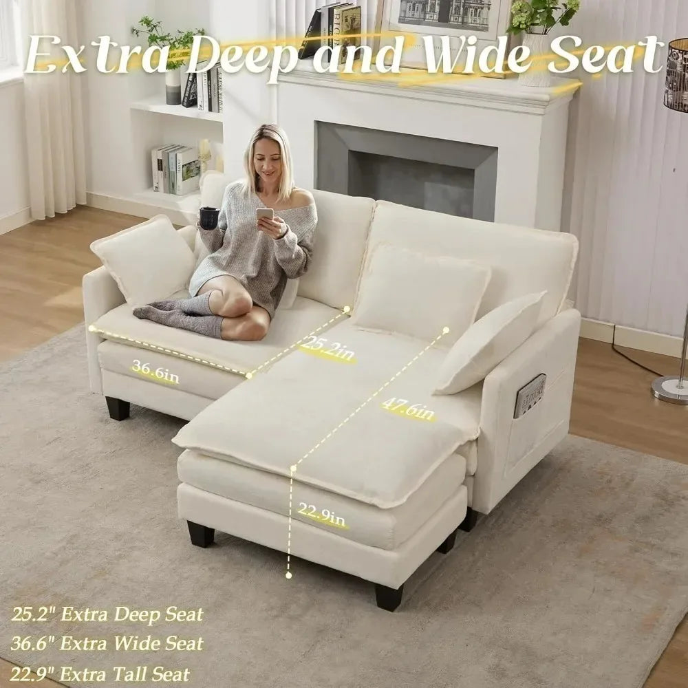 L-Shaped Modular Sectional Comfy Cloud Couch with Movable Ottoman