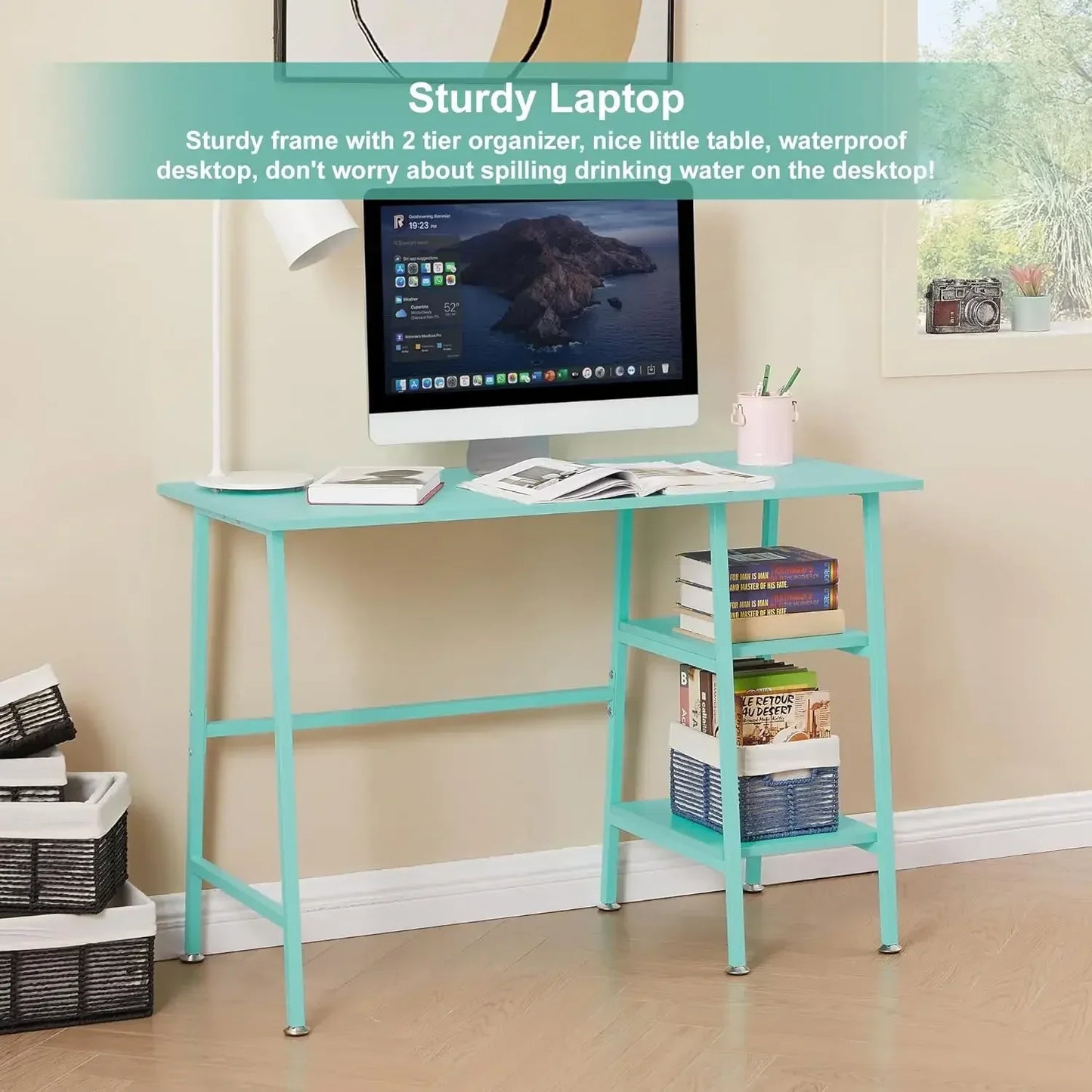 Ljustra 43 Inch Home Office Writing Desk Workstation with Storage Hutch