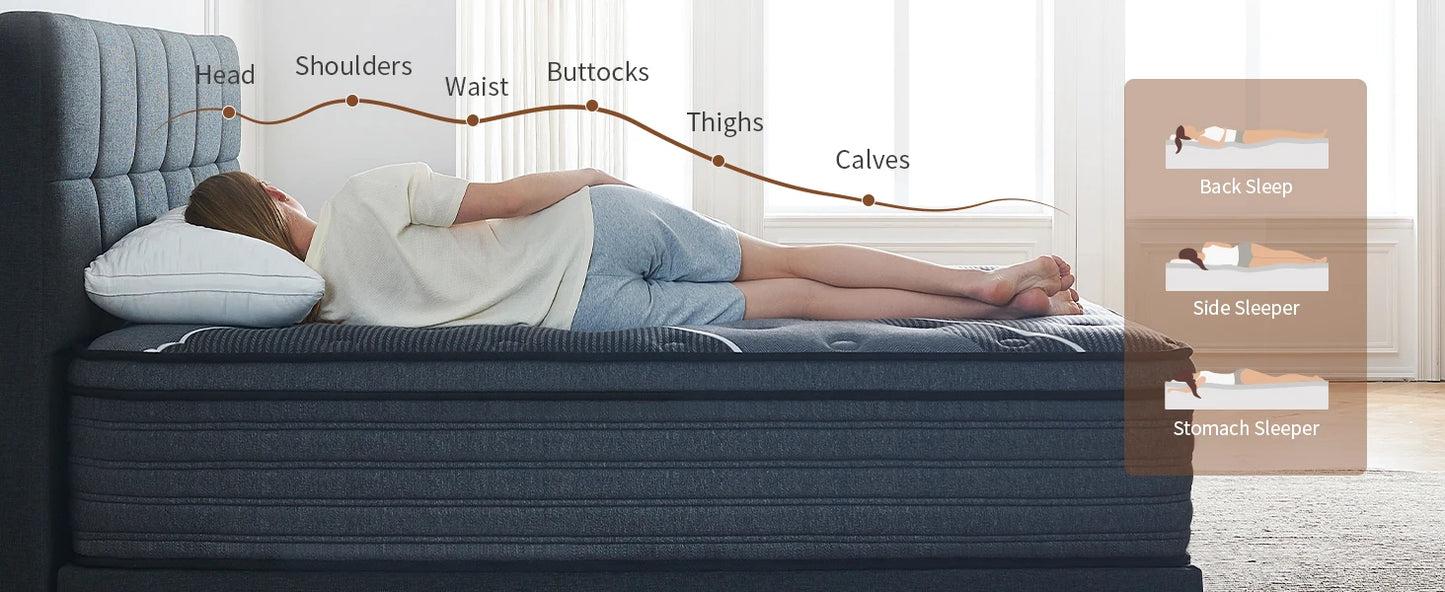 Ljustra King 12 Inch Hybrid Mattress Memory Foam Pocket Springs Pressure Relief