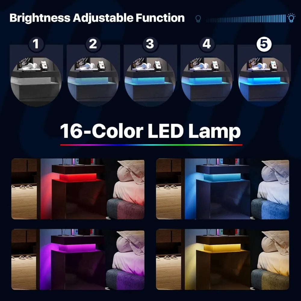 Nightstand Set of 2 LED Nightstand Bedside Table Modern Furniture