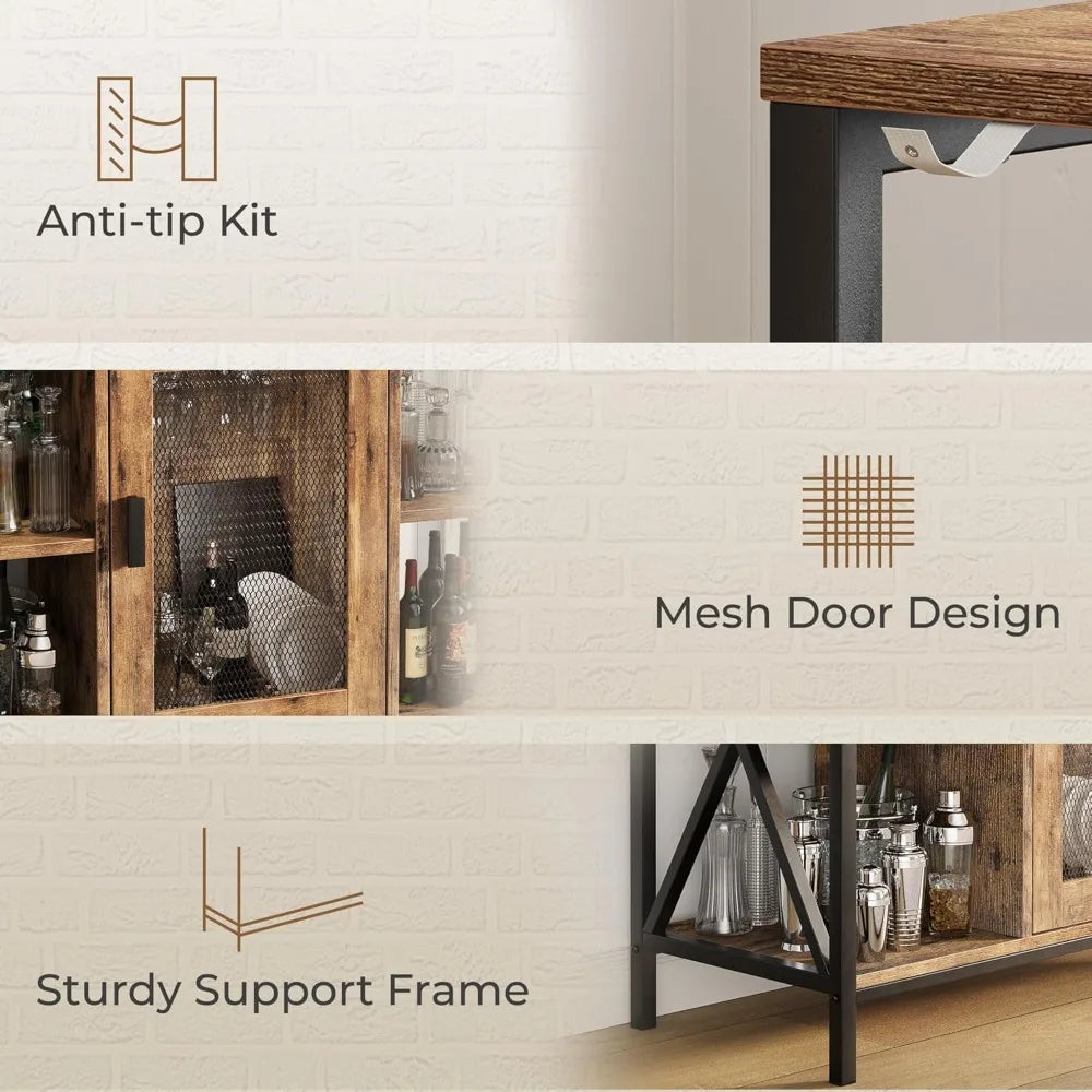 Industrial Wine Bar Cabinet Metal Wood Cart Liquor Storage Glass Holder