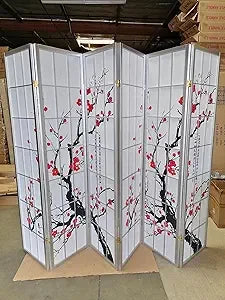 BlossomView Japanese Room Divider 6 Panel Plum Motifs Modern Privacy Screen
