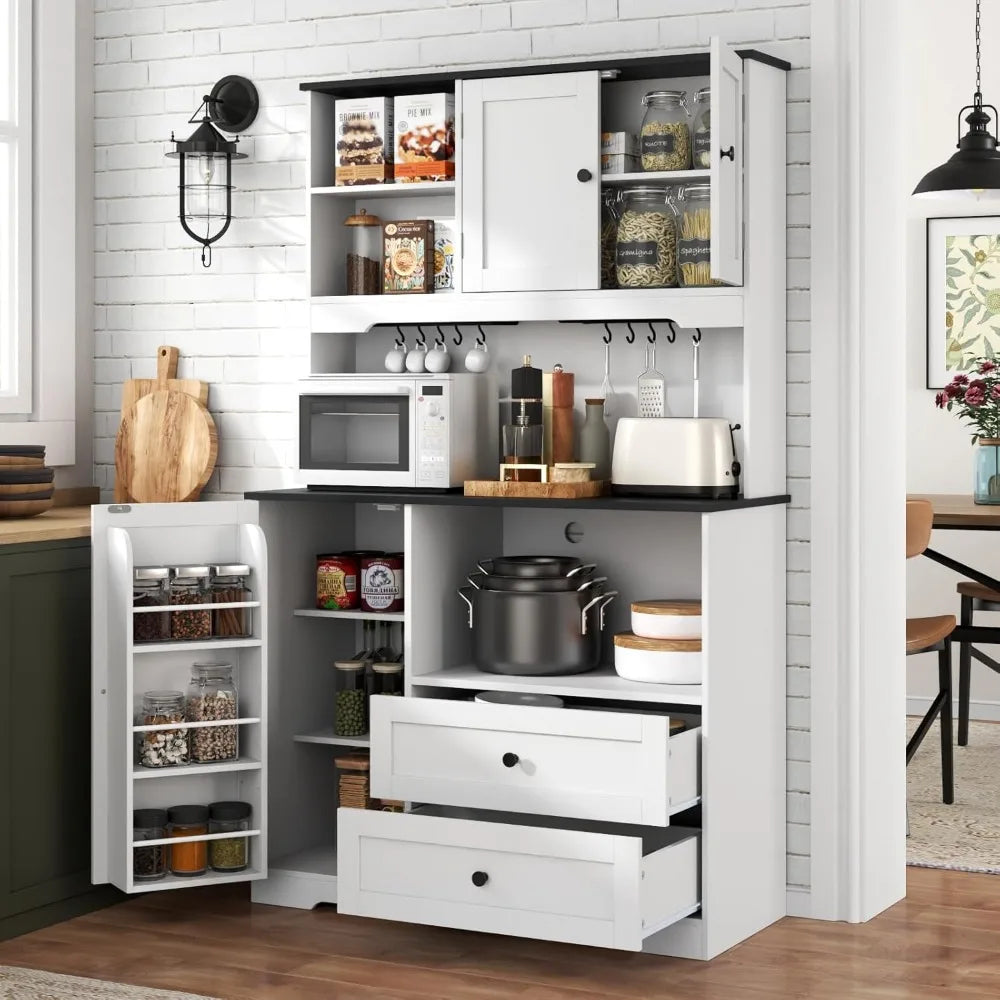 Kitchen Pantry Storage Cabinet Freestanding Buffet with Wine Glass Holder