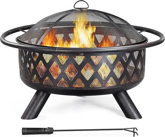 Outdoor Wood Burning Fire Pit 36in Large Round Patio BBQ Bonfire
