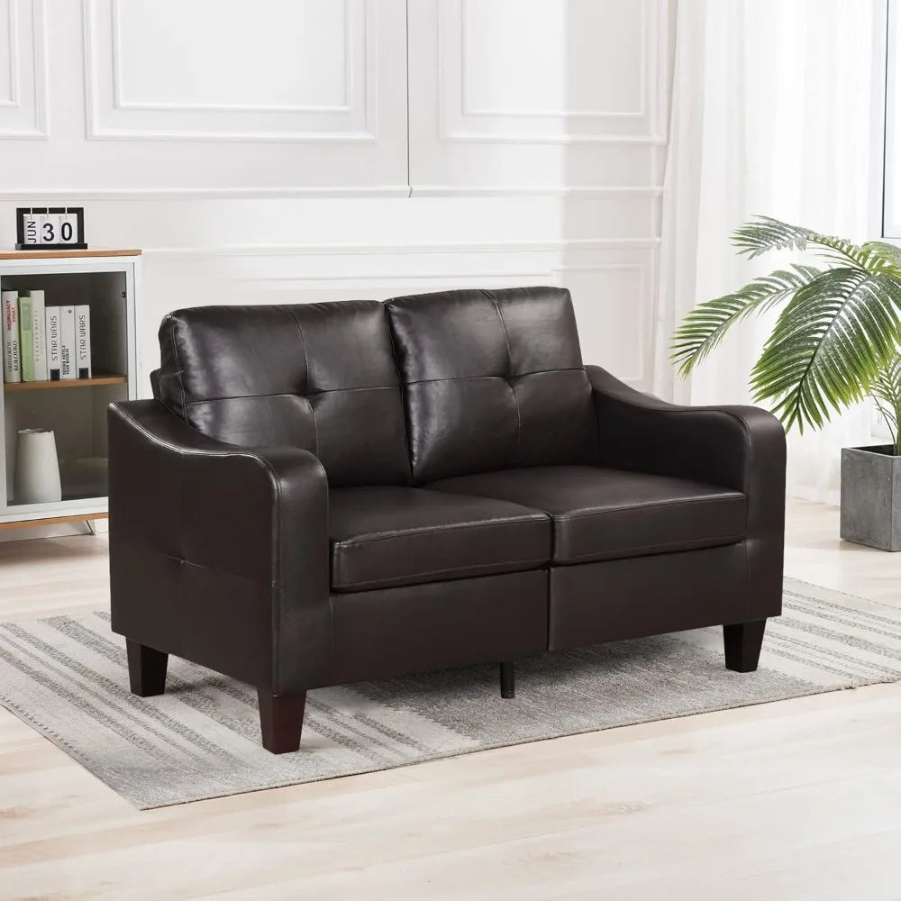 Modern Faux Leather Loveseat Sofa for Small Spaces Living Room