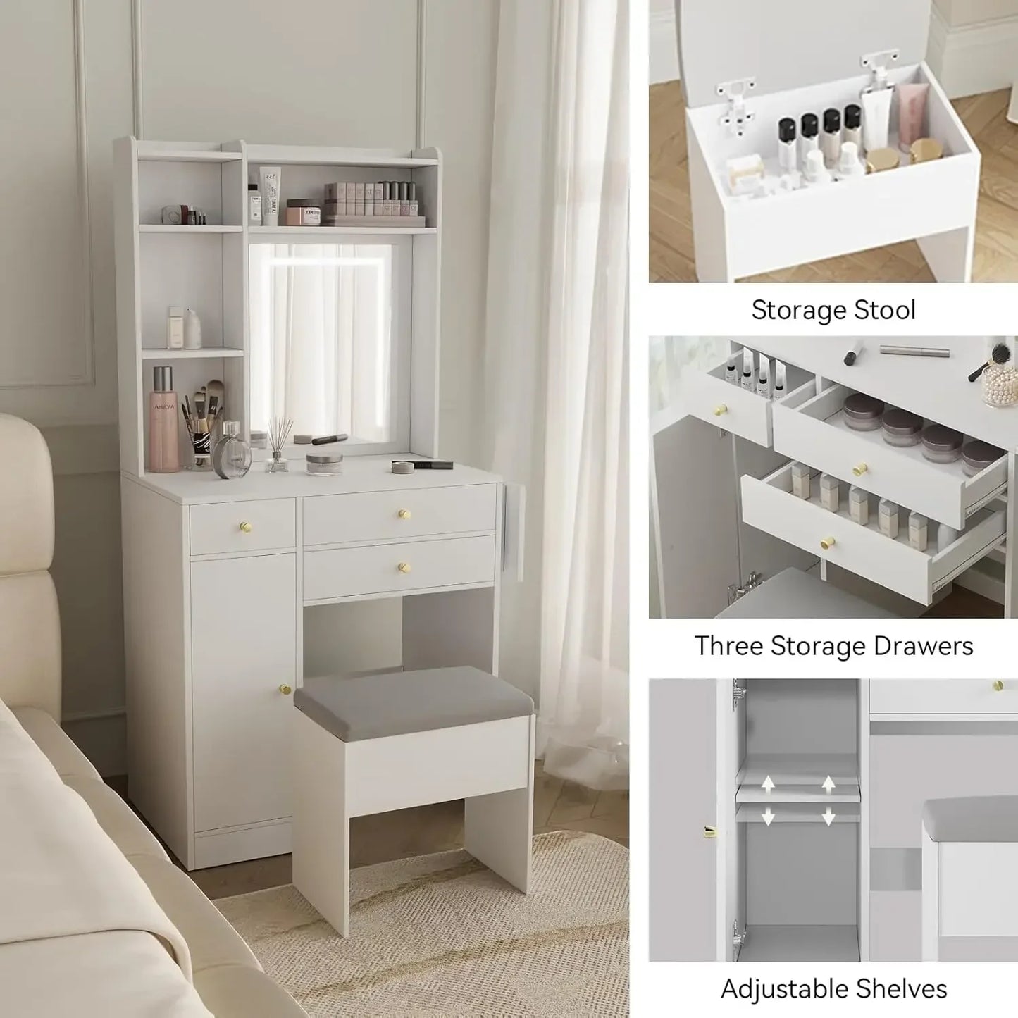 Best Seller Vanity Desk with Mirror and Lights Storage Makeup Dressing Table