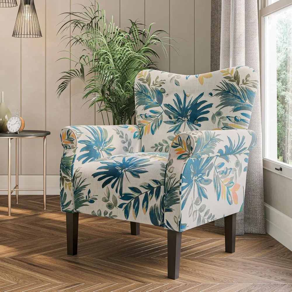 Modern Wingback Accent Chair High Back Floral Upholstered Armchair