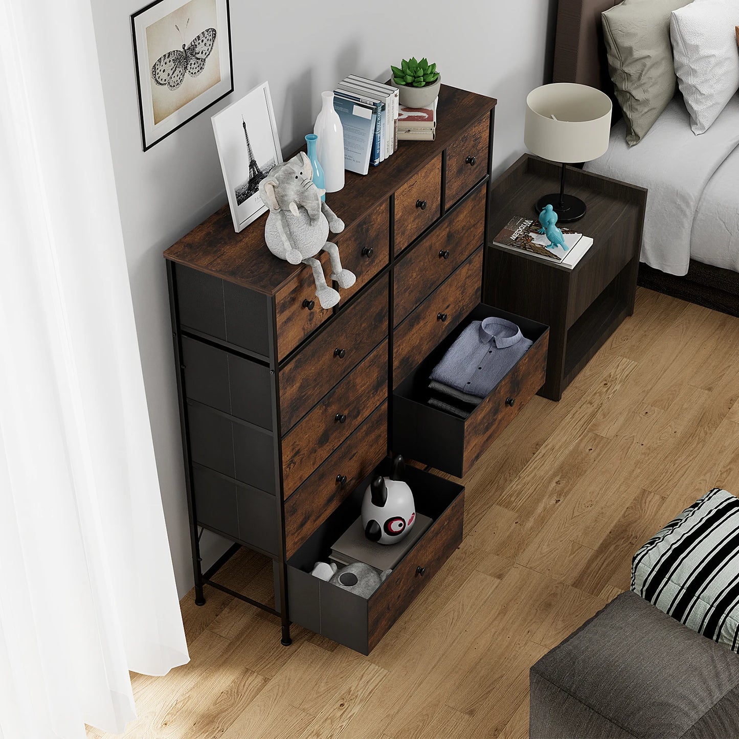 **** Chest of Drawers Fabric Storage 8/12 Drawers Wooden Top Metal Frame