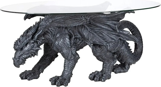 Warwickshire Dragon Gothic Coffee Table Polyresin Glass 39 Inch