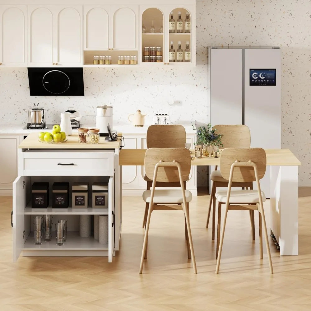 82.7 Inch Kitchen Island with Extendable Dining Table and Storage