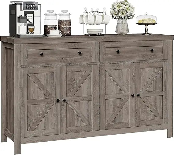 55 Inch Buffet Sideboard Cabinet Modern Farmhouse Coffee Bar Storage
