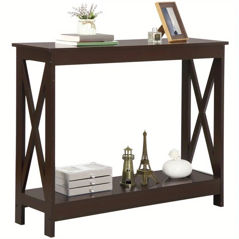 Console Table Entryway Table Narrow Sofa Table 2-Tier Shelves