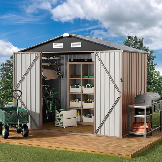 8x6 FT Outdoor Metal Storage Shed Durable Garden Tool Shed All-Weather